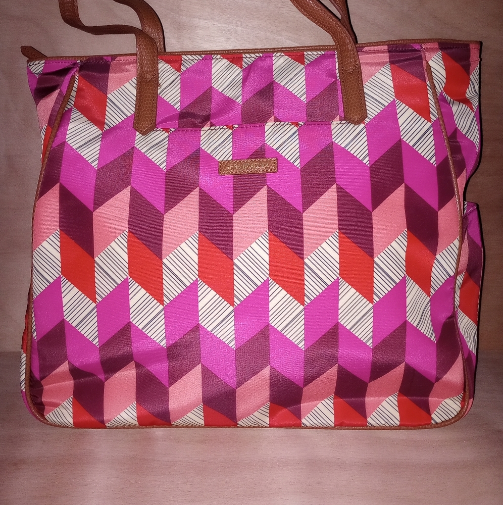 Vera Bradley Vera Tote Large Bag Preppy Poly Travel Bohemian Chevron Red.